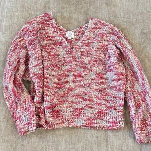 Hippie Rose Pink and Gray V-Neck Sweater